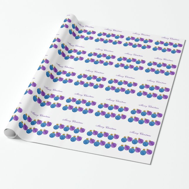 Purple and Blue Christmas Decorations Wrapping Paper (Unrolled)