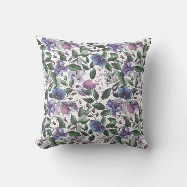 Purple and Blue Cool Colours Floral Cushion (Front)