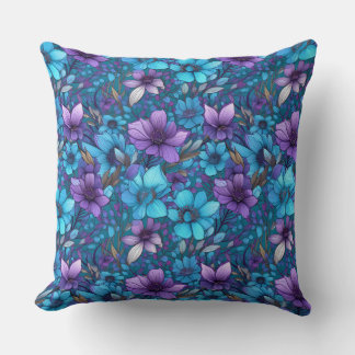 Purple And Blue Daisies  Cushion