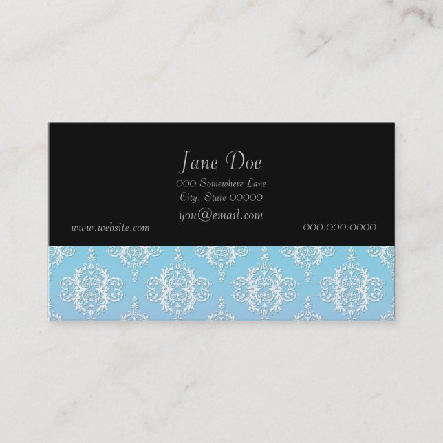 Purple and Blue Damask Pattern Business Card (Front)
