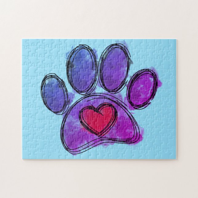 Purple and Blue Dog Lover Drawing Watercolor Jigsaw Puzzle (Horizontal)