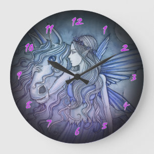 Purple and Blue Fairy and Unicorn Clock