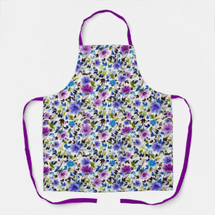 Purple and blue floral apron