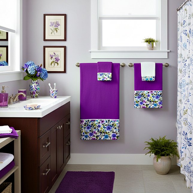 Purple and blue floral bath towel set (Creator Uploaded)