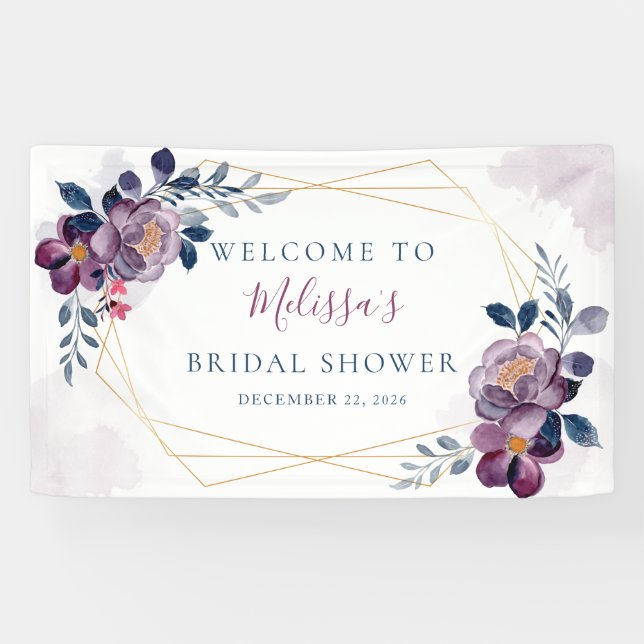 Purple and Blue Floral Gold Frame Banner (Horizontal)