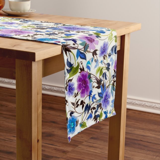 Purple and blue floral medium table runner (In Situ)