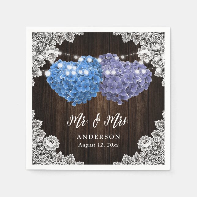 Purple and Blue Floral Mr. and Mrs. Wedding Napkin (Front)
