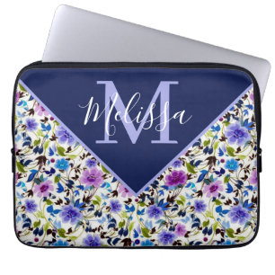 Purple and blue floral personalised   laptop sleeve