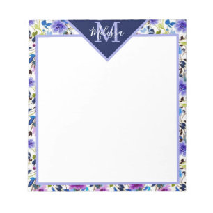 Purple and blue floral personalised notepad
