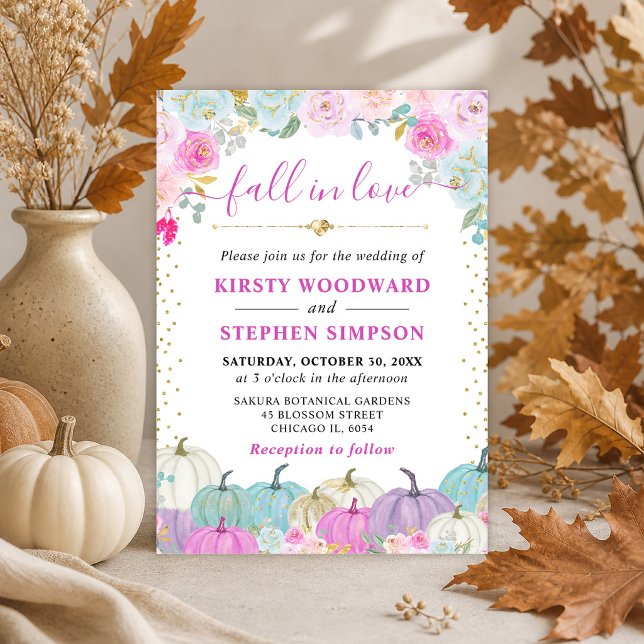 Purple and Blue Floral Pumpkin Fall Wedding Invitation (Creator Uploaded)