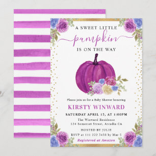 Purple and Blue Floral Pumpkins Fall Wedding Invitation