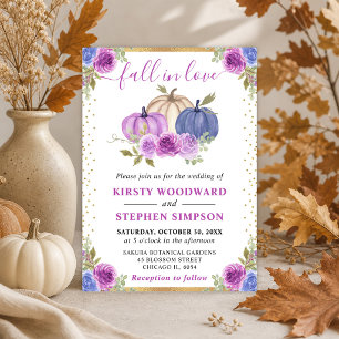 Purple and Blue Floral Pumpkins Fall Wedding Invitation