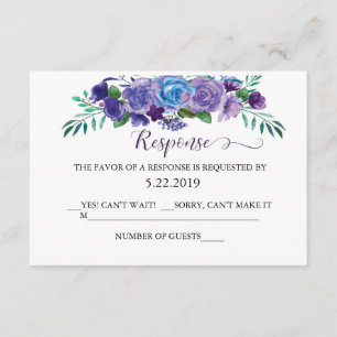 Purple and Blue Floral RSVP Card