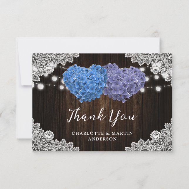 Purple and Blue Floral Wedding Thank You Card (Front)