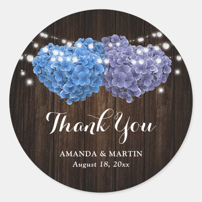 Purple and Blue Floral Wedding Thank You Classic Round Sticker (Front)