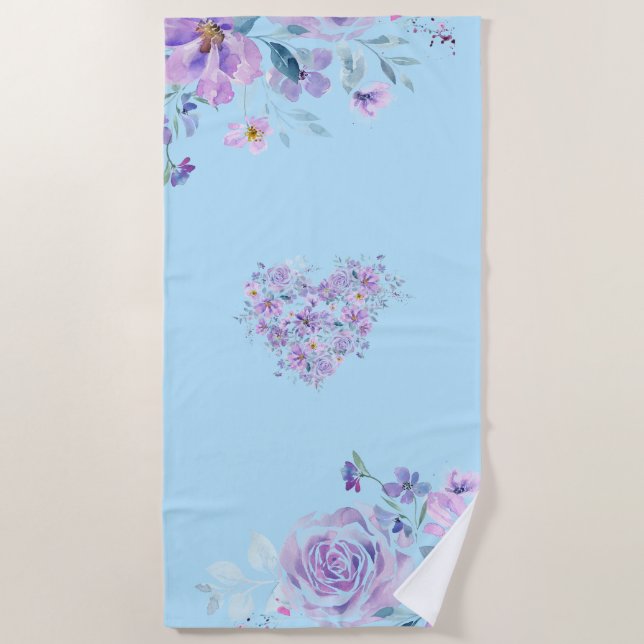 Purple And Blue Flower Clusters Beach Towel (Front)
