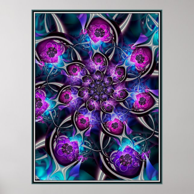 Purple and Blue Flower Fractal Poster (Front)