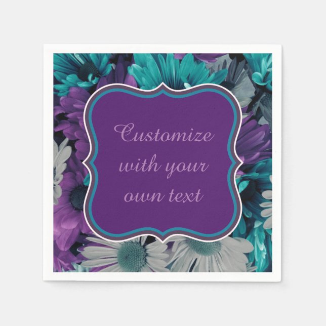 Purple and Blue Flower Smash Custom Text Napkin (Front)