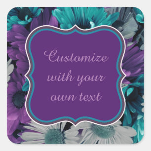 Purple and Blue Flower Smash Custom Text Square Sticker