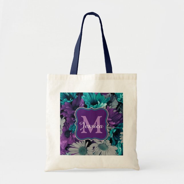 Purple and Blue Flower Smash Tote Bag (Front)