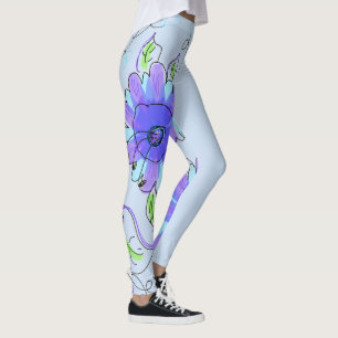 Purple And Blue Flowered Leggings