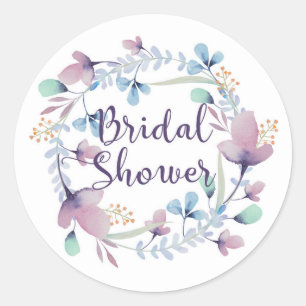 Purple and blue flowers. Bridal shower wreath Classic Round Sticker