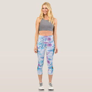 Purple and Blue Flowers Capri Leggings