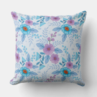 Purple and Blue Flowers Cushion