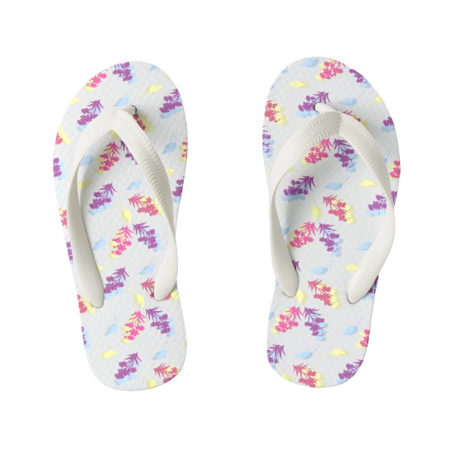 Purple and Blue Flowers Seamless Pattern – Elegant Kid's Thongs (Footbed)