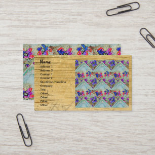 Purple and Blue Flowers Squares Zigzags Business Card