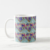 Purple and Blue Flowers Squares Zigzags
