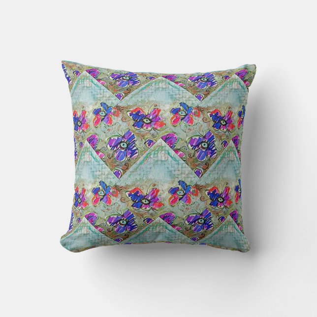 Purple and Blue Flowers Squares Zigzags Cushion (Front)