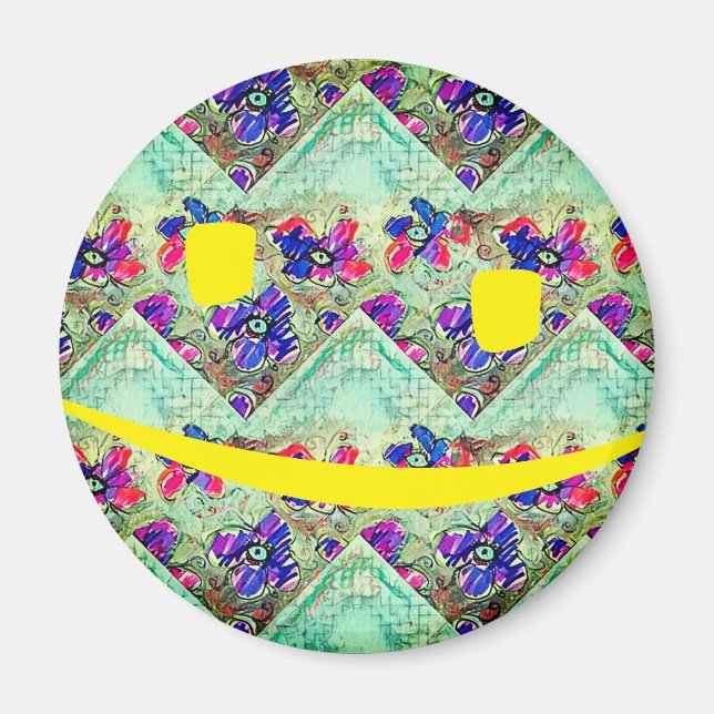 Purple and Blue Flowers Squares Zigzags Magnet (Front)