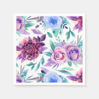 Purple and blue flowers. Watercolor floral pattern