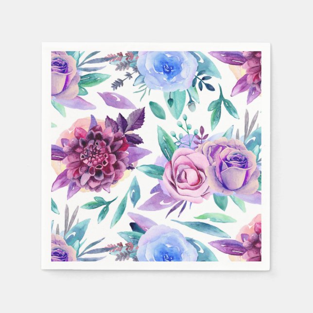 Purple and blue flowers. Watercolor floral pattern Napkin (Front)