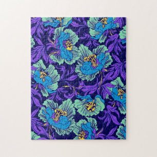 Purple and Blue Flowers William Morris Jigsaw Puzzle