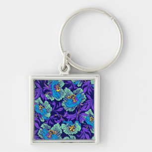Purple and Blue Flowers William Morris Key Ring