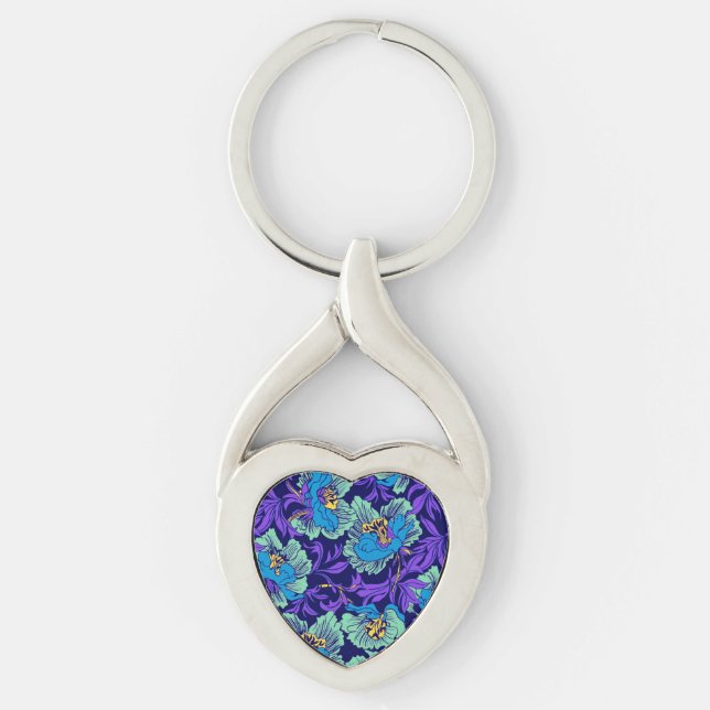Purple and Blue Flowers William Morris Key Ring (Front)