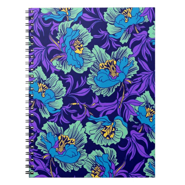 Purple and Blue Flowers William Morris Notebook (Front)