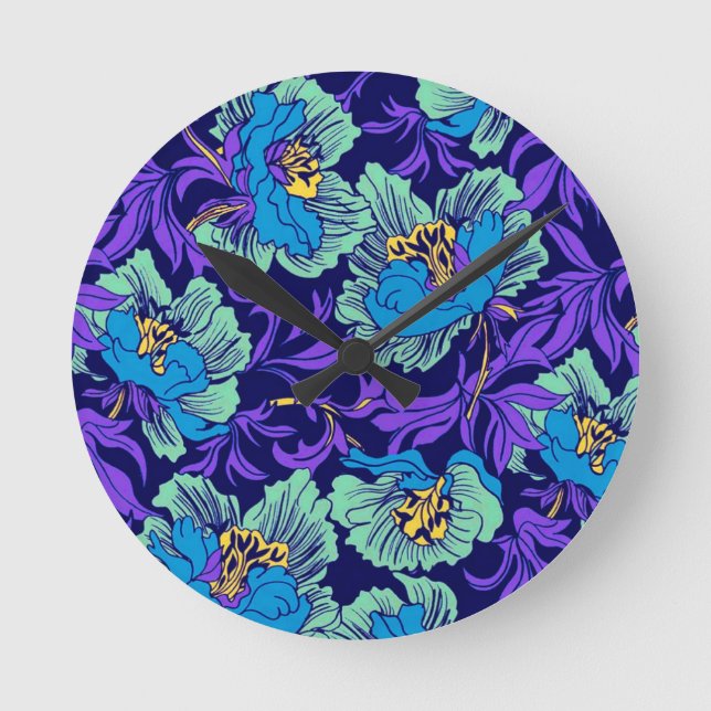 Purple and Blue Flowers William Morris Round Clock (Front)