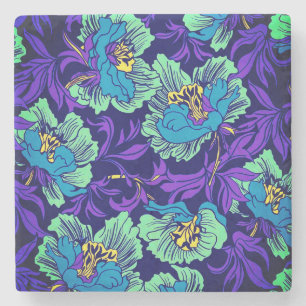 Purple and Blue Flowers William Morris Stone Coaster