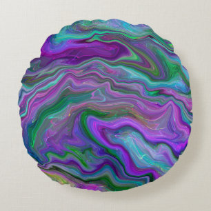 Purple and Blue Fluid Art  Round Cushion