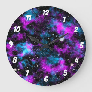 Purple and Blue Galaxy Cosmic Large Clock