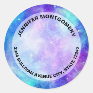 Purple and Blue Galaxy Space Abstract Address Classic Round Sticker