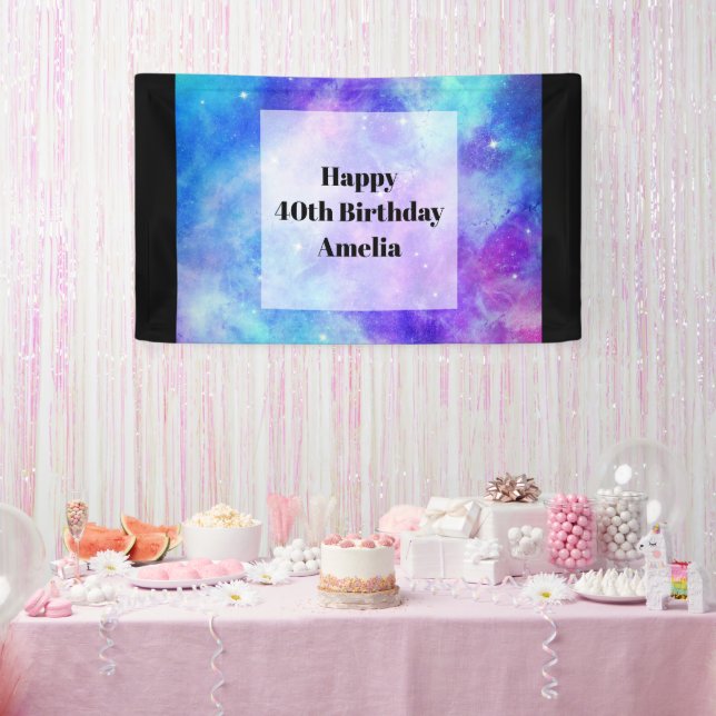 Purple and Blue Galaxy Space Abstract Birthday Banner (Party)