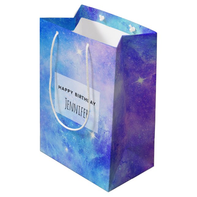 Purple and Blue Galaxy Space Abstract Birthday Medium Gift Bag (Back Angled)