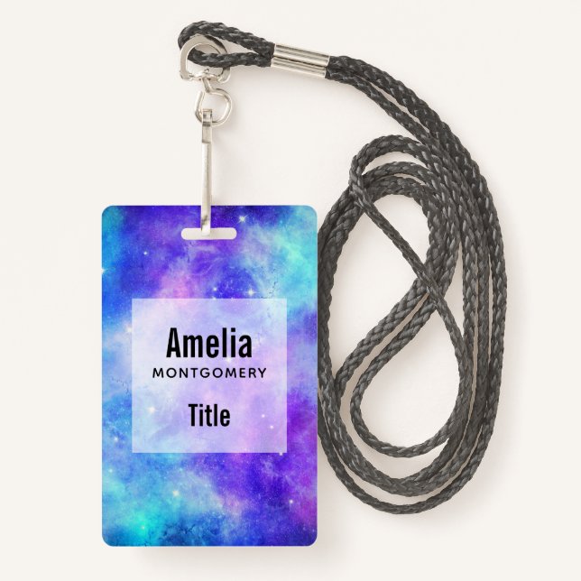 Purple and Blue Galaxy Space Abstract ID Badge (Front with Lanyard)