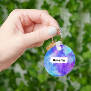 Purple and Blue Galaxy Space Abstract Key Ring