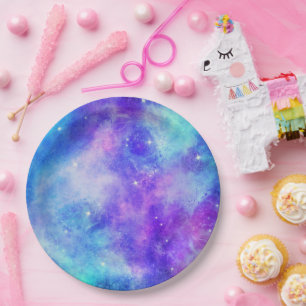 Purple and Blue Galaxy Space Abstract Paper Plate