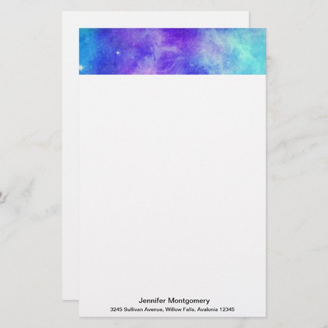 Purple and Blue Galaxy Space Abstract Stationery (Front/Back)